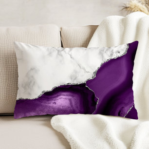 Cojín Decorativo Mármol Blanco Ágata Púrpura Brillo Plateado