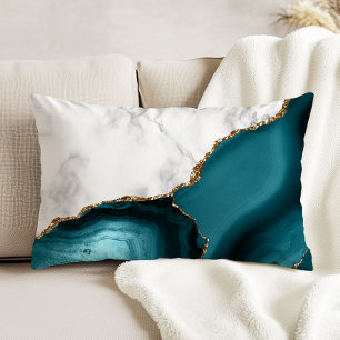 Cojín Decorativo Mármol Blanco Agata Teal Dorado