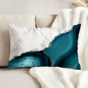Cojín Decorativo Mármol Blanco Brillo Plateado Ágata Verde Teñido