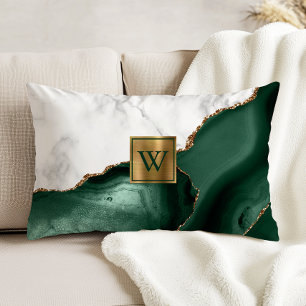 Cojín Decorativo Mármol Blanco Gilded Esmeralda Verde Agata Monogra