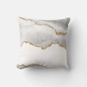 Cojín Decorativo Mármol Blanco Gris Ágata Brillante Dorado Refinado