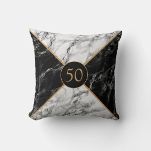 Cojín Decorativo Mármol blanco negro de cumpleaños - Añadir años /