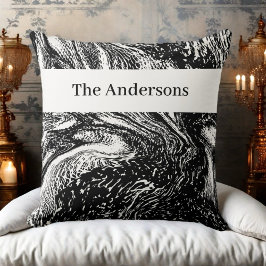 Cojín Decorativo Mármol blanco negro nombre de monograma arte de lí