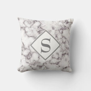 Cojín Decorativo Mármol blanco y gris elegante Monogram