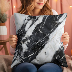 Cojín Decorativo Mármol Blanco Y Negro De Lujo