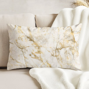 Cojín Decorativo Mármol Blanco y Oro de Lujo