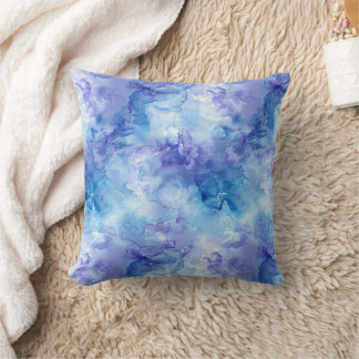 Cojín Decorativo Mármol de acuarela azul suave y lavanda