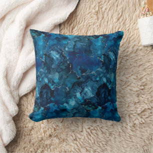 Cojín Decorativo Mármol de acuarela azul turquesa profundo de lujo