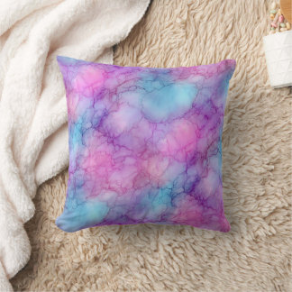Cojín Decorativo Mármol de acuarela pastel rosa, púrpura y verde te