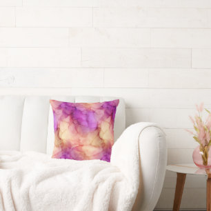 Cojín Decorativo Mármol de acuarela rosa, púrpura y suave melocotón