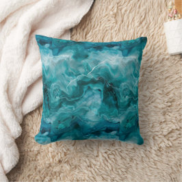 Cojín Decorativo Mármol de acuarela verde azulado costero