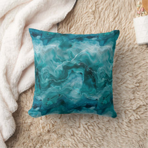 Cojín Decorativo Mármol de acuarela verde azulado costero