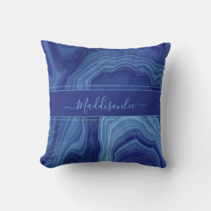 Cojín Decorativo Mármol de Ágata Azul monograma nombre