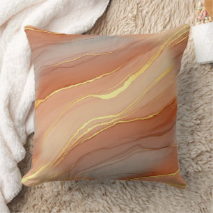 Cojín Decorativo Mármol de color naranja quemado y taupe suave dora