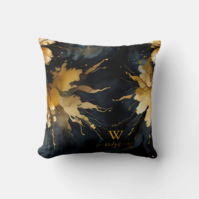 Cojín Decorativo mármol de oro negro abstracto de moda (Anverso)