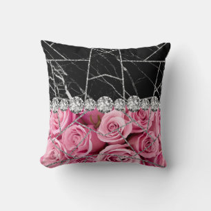 Cojín Decorativo Mármol de plata blanca rosa negro brillo