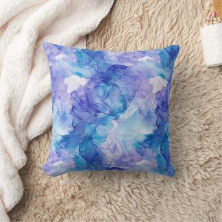 Cojín Decorativo Mármol de Tinta Alcohólica Azul Turquesa y Lavanda