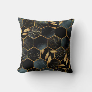 Cojín Decorativo Mármol elegante y oro: Textura abstracta de hexágo