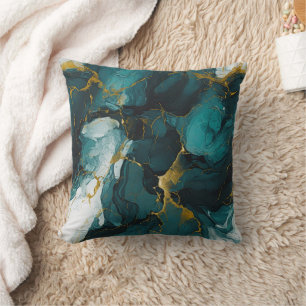 Cojín Decorativo Mármol Esmeralda con Venas Doradas