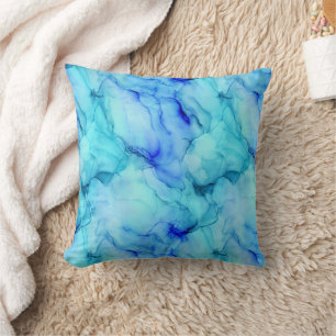 Cojín Decorativo Mármol Fluido Acuarela Azul Aqua