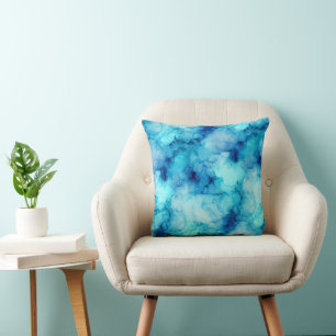 Cojín Decorativo Mármol Fluido Azul Océano Aguamarina