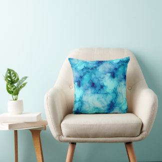 Cojín Decorativo Mármol Fluido Azul Océano Aguamarina