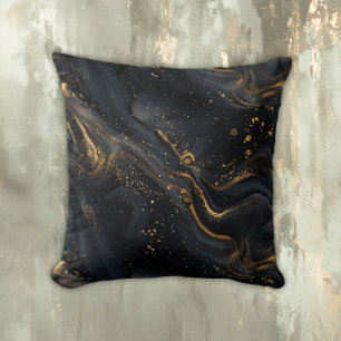 Cojín Decorativo Mármol Fluido Negro y Dorado