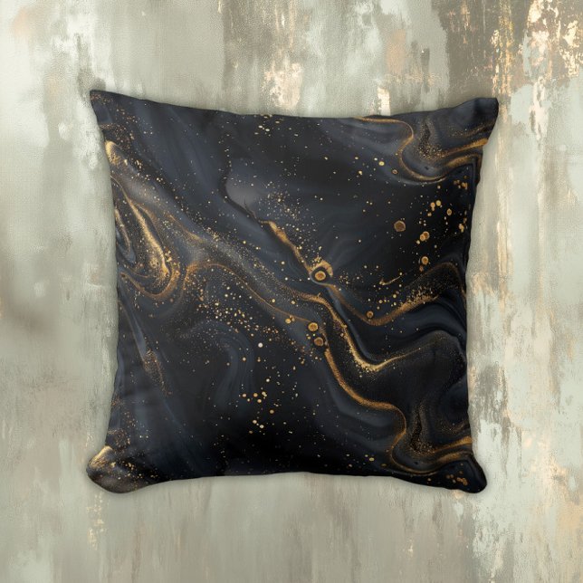 Cojín Decorativo Mármol Fluido Negro y Dorado (Subido por el creador)