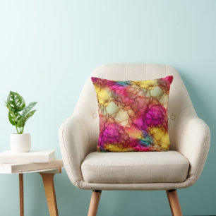 Cojín Decorativo Mármol Fluido Rosa Brillante Amarillo y Verde Acuá