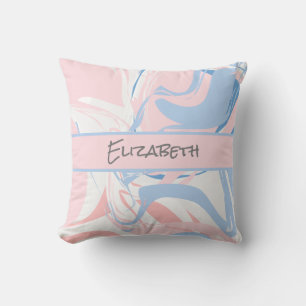 Cojín Decorativo Mármol giratorio azul blanco rosa Monograma