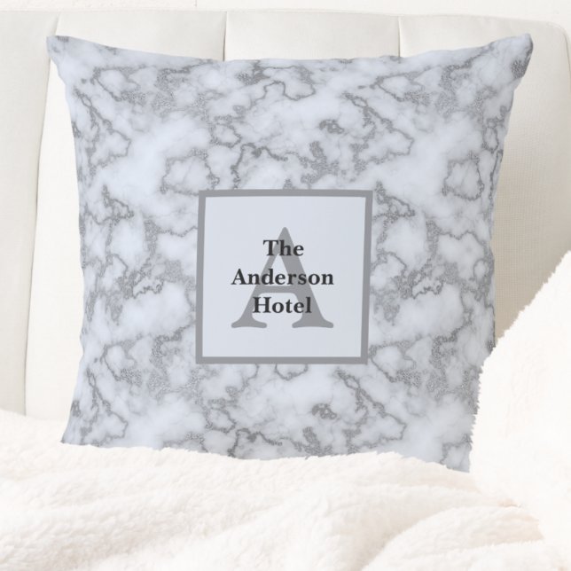 Cojín Decorativo Mármol gris de imitación plateado - Decoración neu (Faux Silver Gray Marble - Neutral Decor Throw Pillow by Leapfroglisics Shop)