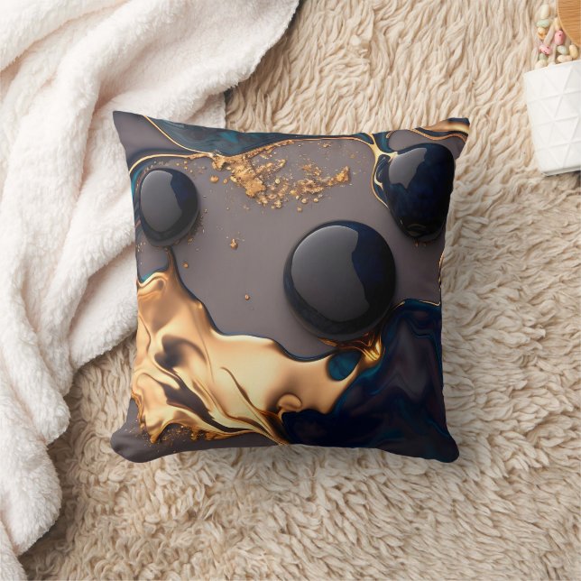 Cojín Decorativo Mármol Líquido Dorado Medianoche (Manta)