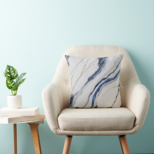Cojín Decorativo Mármol minimalista blanco y azul moderno