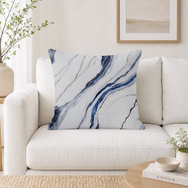 Cojín Decorativo Mármol minimalista blanco y azul moderno