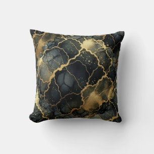 Cojín Decorativo Mármol Moderno Negro + Lujo Dorado