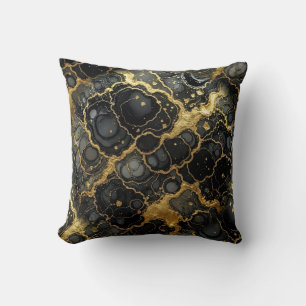 Cojín Decorativo Mármol Moderno Negro + Lujo Dorado