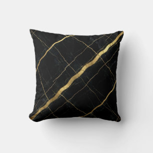 Cojín Decorativo Mármol Moderno Negro + Lujo Dorado