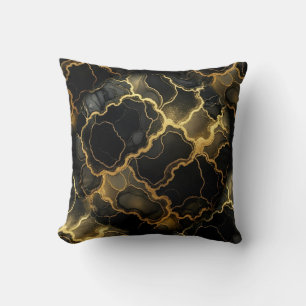 Cojín Decorativo Mármol Moderno Negro + Lujo Dorado