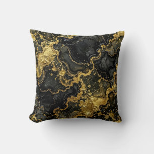 Cojín Decorativo Mármol Moderno Negro + Lujo Dorado