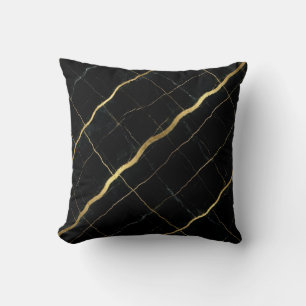 Cojín Decorativo Mármol Moderno Negro + Lujo Dorado