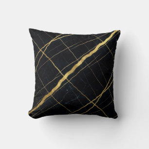 Cojín Decorativo Mármol Moderno Negro + Lujo Dorado