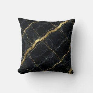 Cojín Decorativo Mármol Moderno Negro + Lujo Dorado 