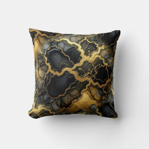 Cojín Decorativo Mármol Moderno Negro + Lujo Dorado