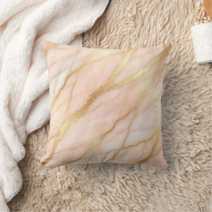 Cojín Decorativo Mármol Moderno Rosa + Lujo Dorado