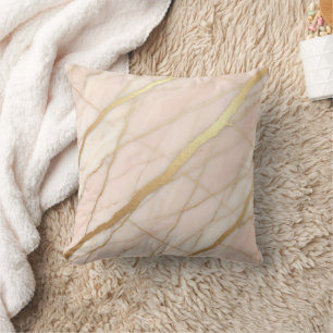Cojín Decorativo Mármol Moderno Rosa + Lujo Dorado