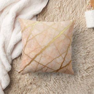 Cojín Decorativo Mármol Moderno Rosa + Lujo Dorado