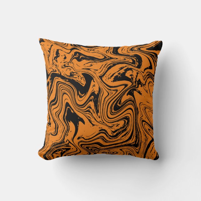 Cojín Decorativo Mármol Naranja negro elegante (Anverso)