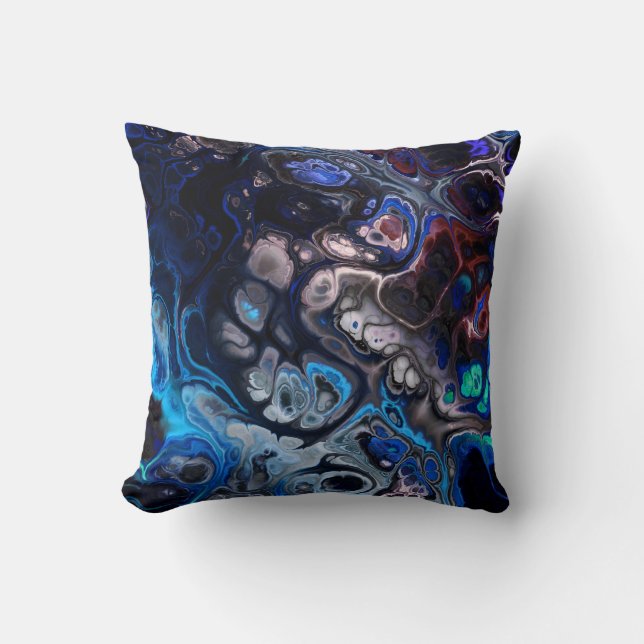 Cojín Decorativo Mármol negro, azul y borgoñoso de tintes abstracto (Anverso)