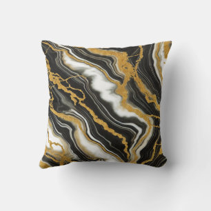 Cojín Decorativo Mármol negro blanco chic con aspecto dorado glamur