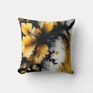 Cojín Decorativo mármol negro de flores de oro